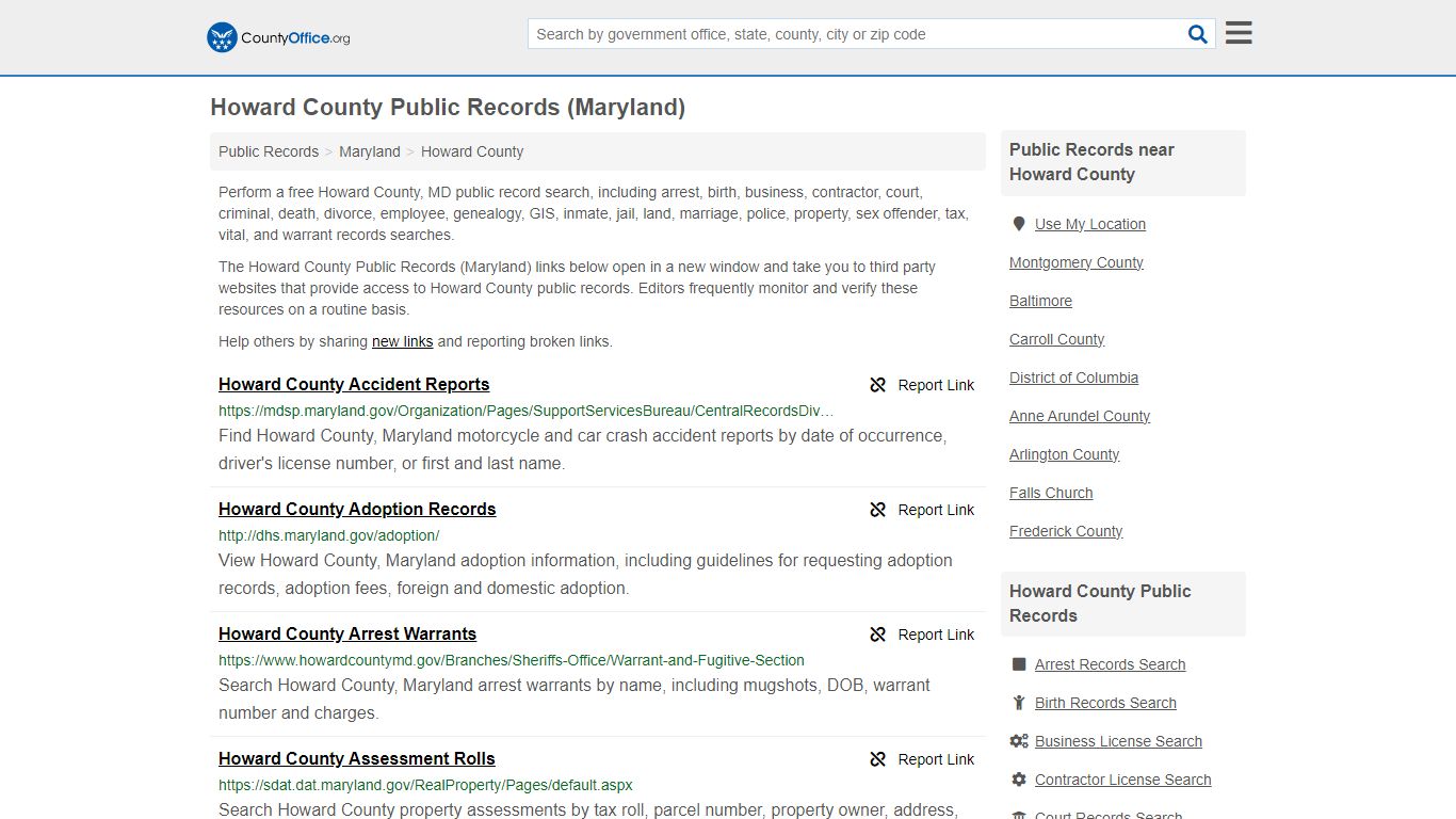 Public Records - Howard County, MD (Business, Criminal, GIS, Property ...